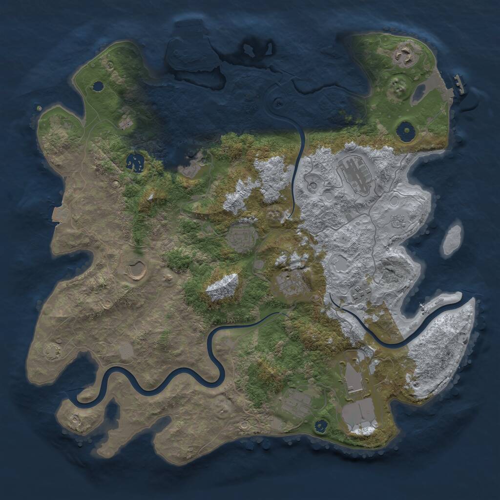 Rust Map: Procedural Map, Size: 3950, Seed: 247097347, 16 Monuments