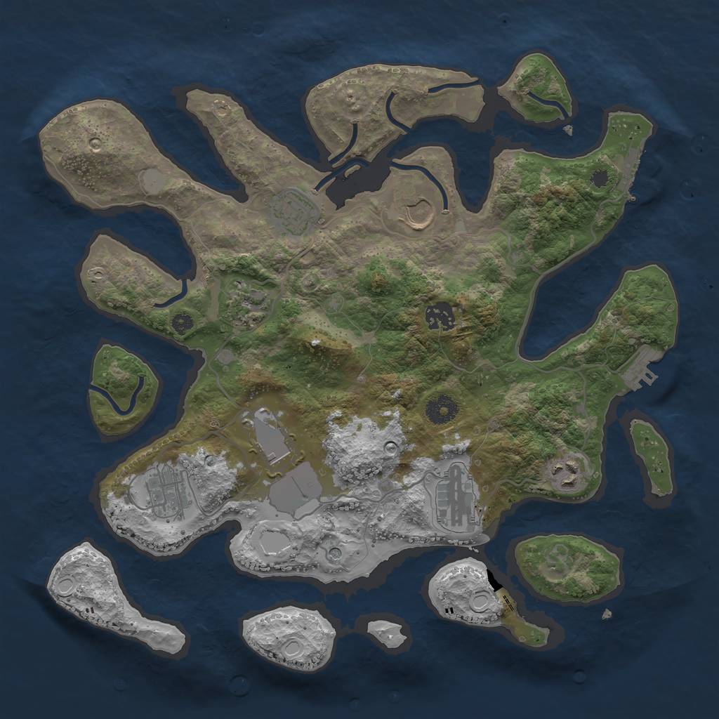 Rust Map: Procedural Map, Size: 3550, Seed: 703784, 16 Monuments