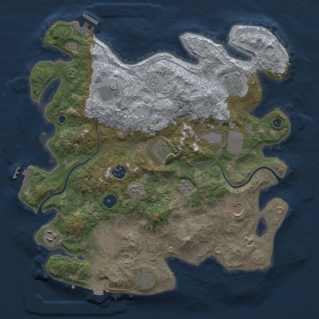 Rust Map: Procedural Map, Size: 3700, Seed: 1943036707, 16 Monuments