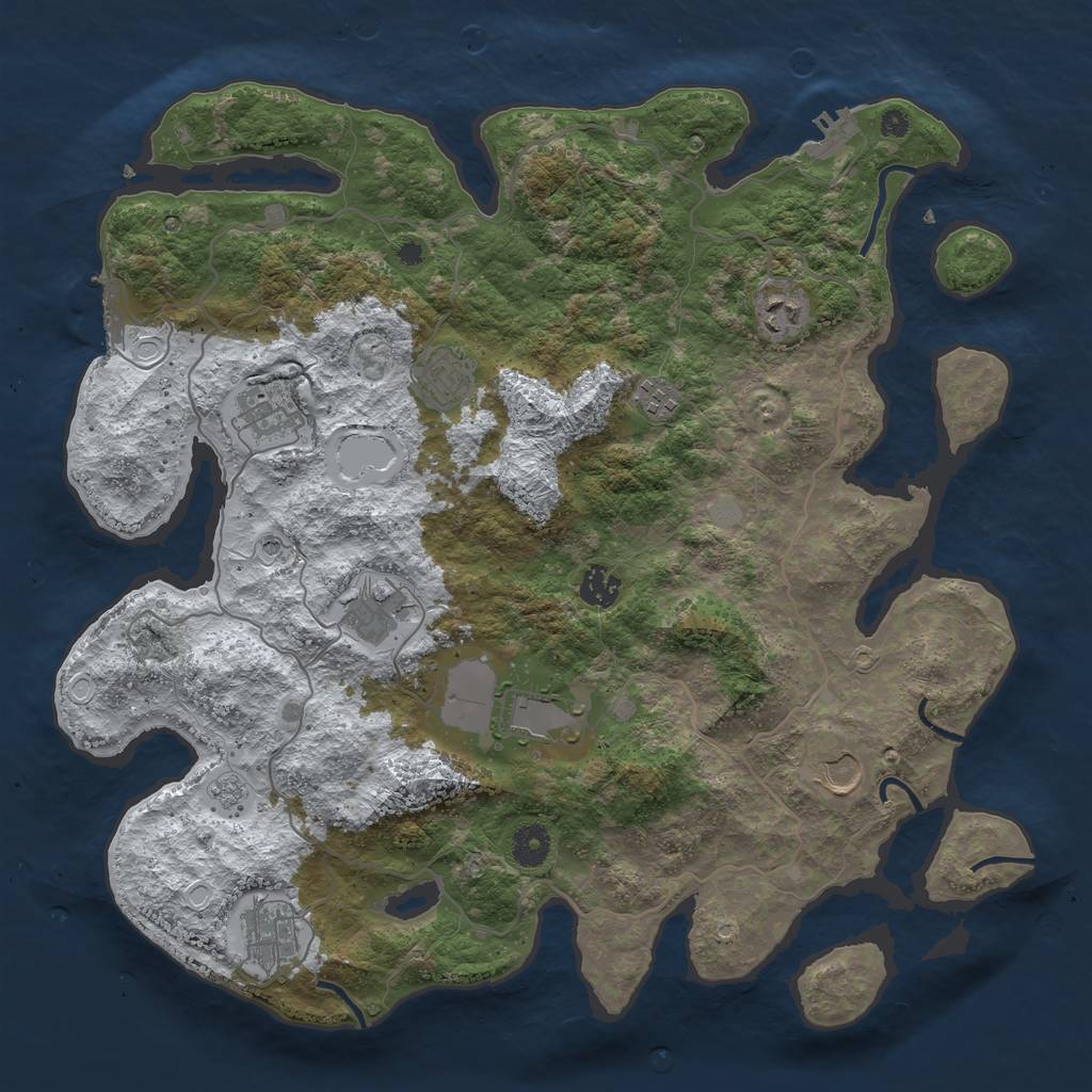 Rust Map: Procedural Map, Size: 4000, Seed: 27, 18 Monuments