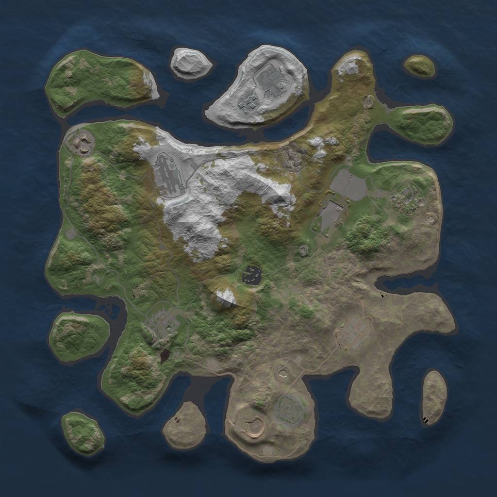 Rust Map: Barren, Size: 3750, Seed: 1834461749, 14 Monuments