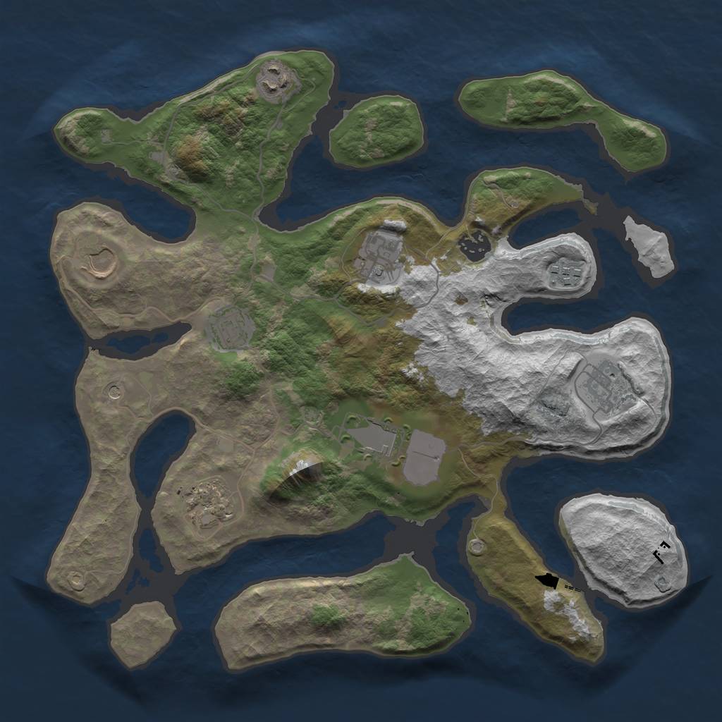 Rust Map: Barren, Size: 3600, Seed: 1845133214, 12 Monuments