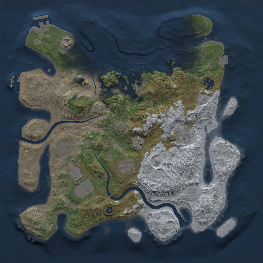 Rust Map: Procedural Map, Size: 3550, Seed: 319449, 14 Monuments
