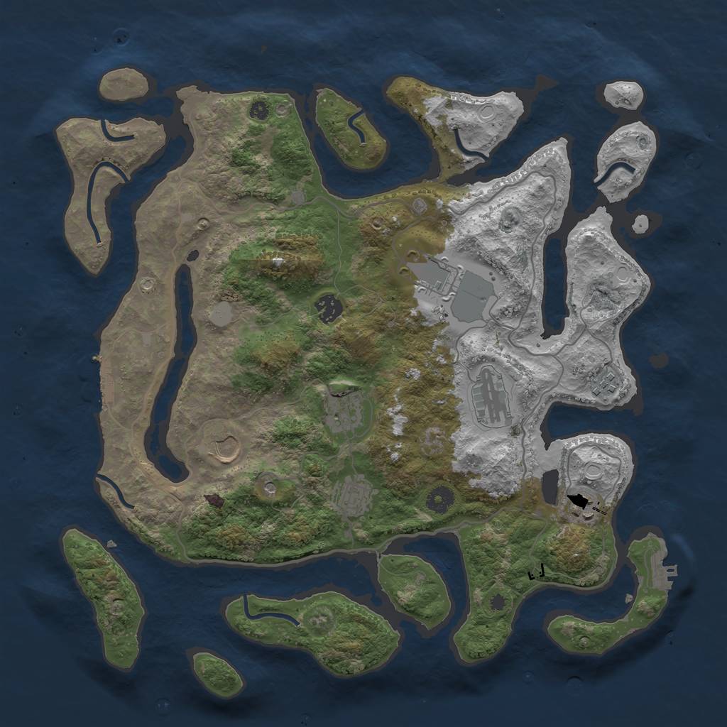 Rust Map: Procedural Map, Size: 4000, Seed: 80085, 16 Monuments