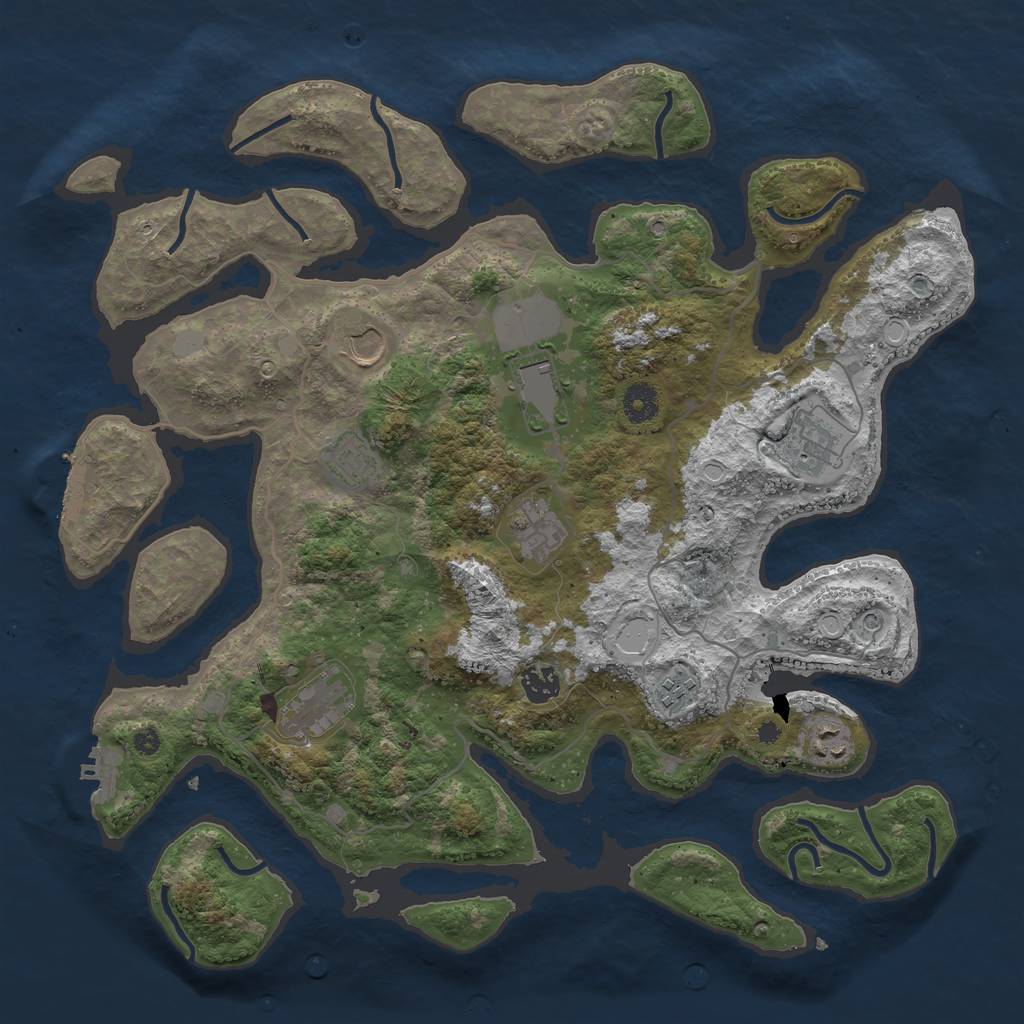 Rust Map: Procedural Map, Size: 4000, Seed: 684463, 17 Monuments