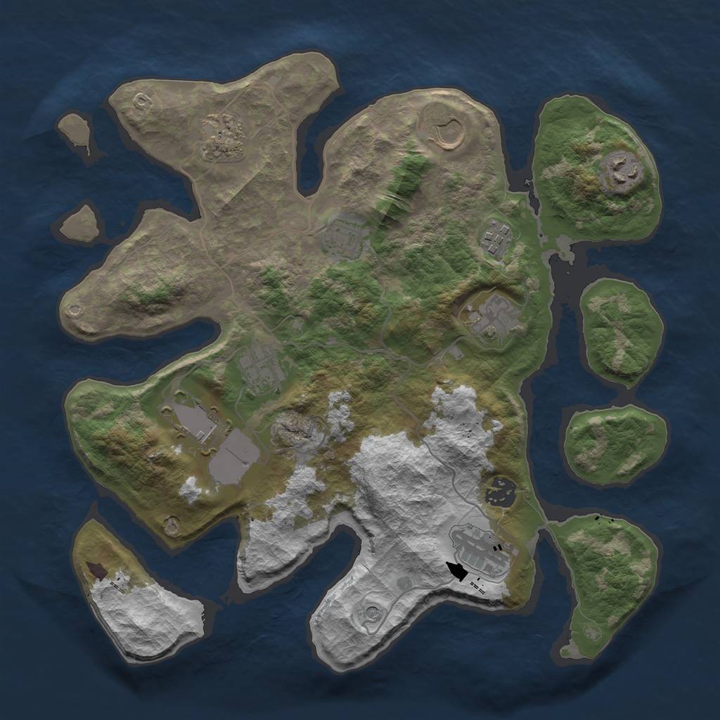 Rust Map: Barren, Size: 3500, Seed: 359711036, 13 Monuments