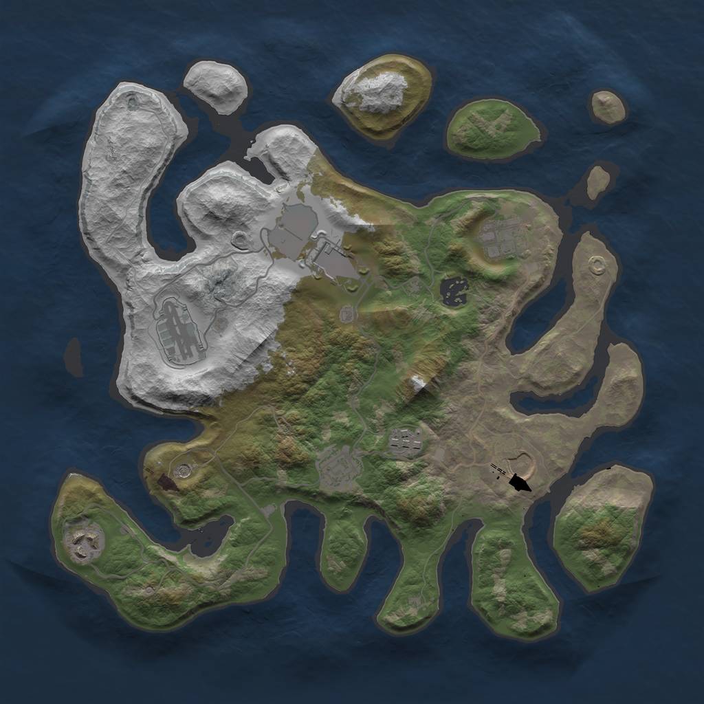 Rust Map: Barren, Size: 3500, Seed: 8123834, 11 Monuments