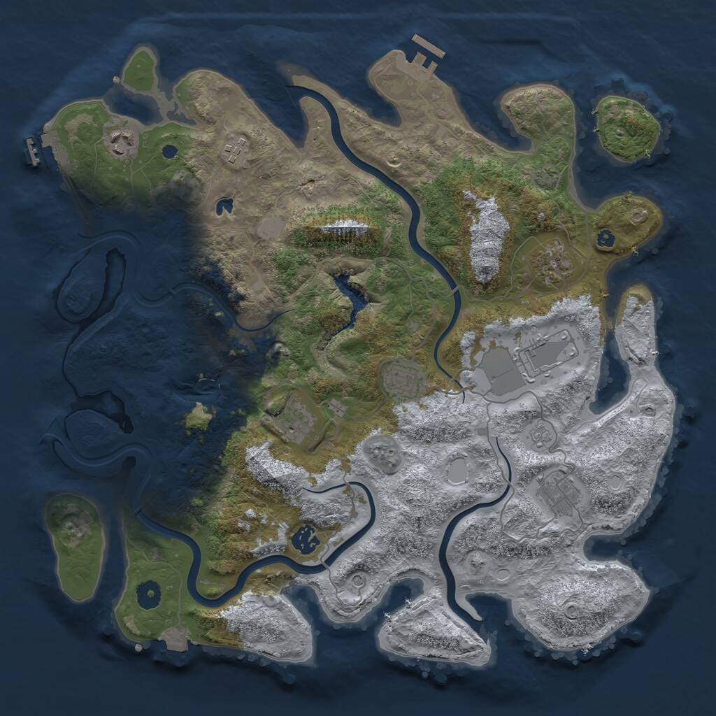 Rust Map: Procedural Map, Size: 4000, Seed: 2105624777, 14 Monuments