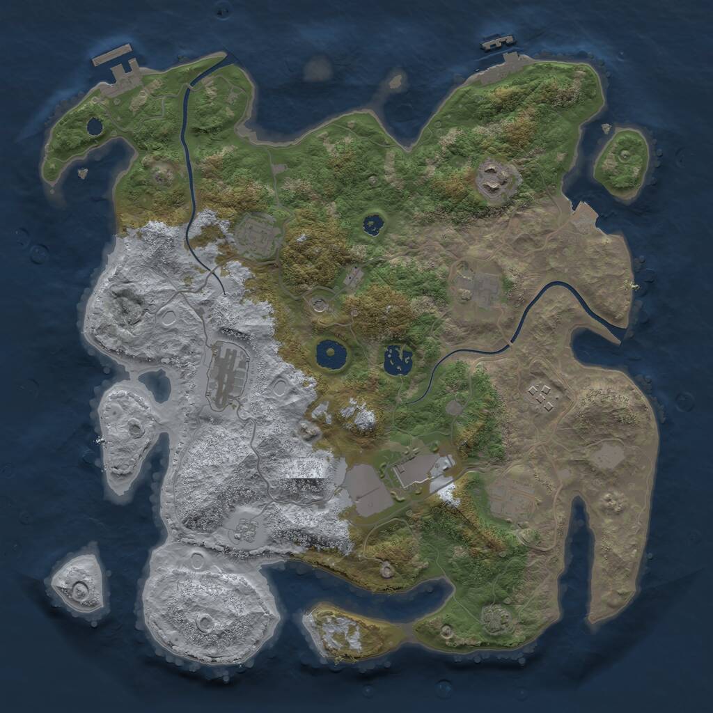Rust Map: Procedural Map, Size: 3550, Seed: 407143, 14 Monuments