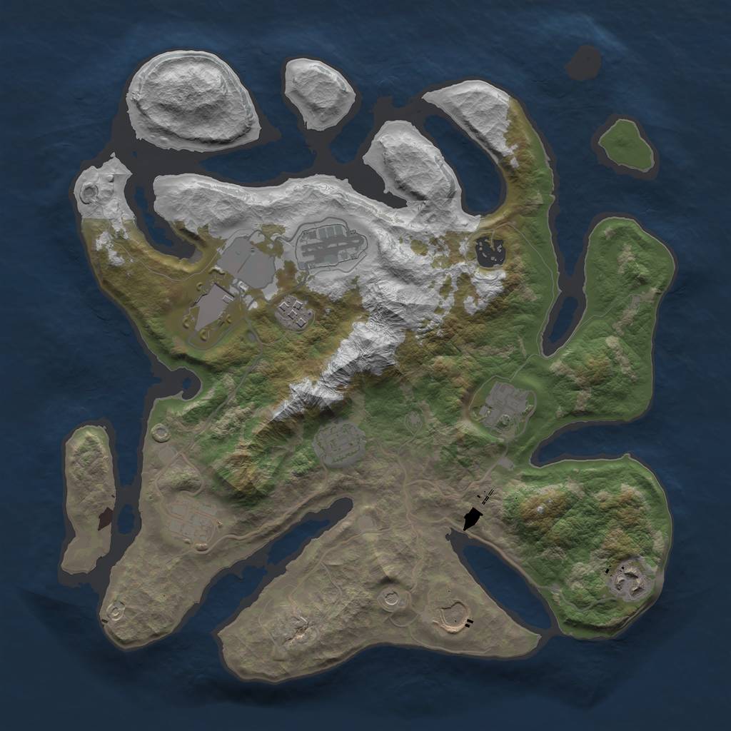 Rust Map: Barren, Size: 3500, Seed: 313131, 12 Monuments