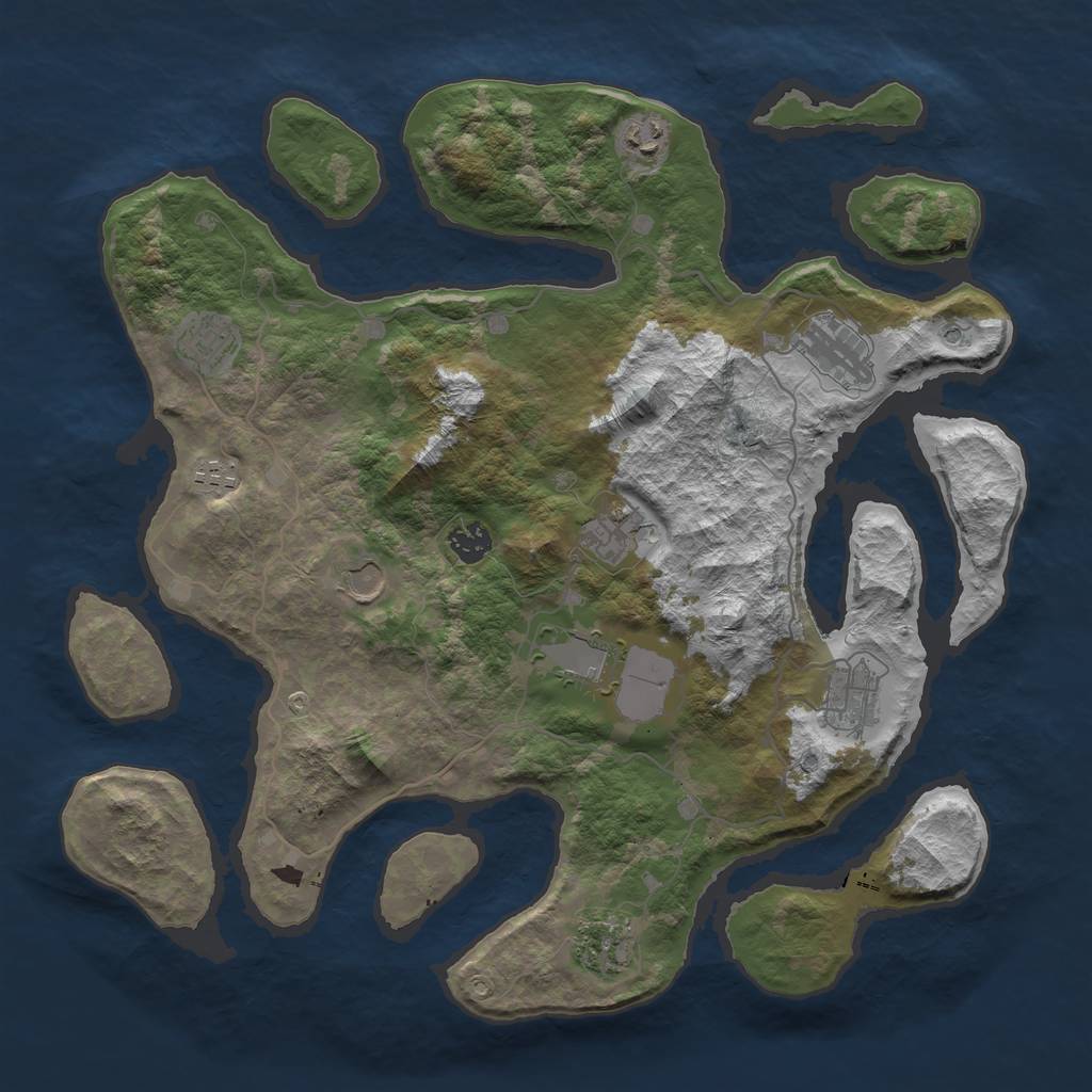 Rust Map: Barren, Size: 4000, Seed: 1064, 13 Monuments