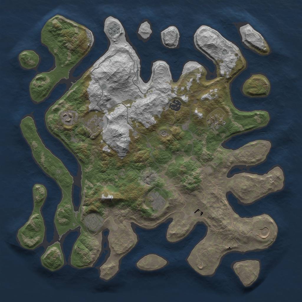 Rust Map: Barren, Size: 4000, Seed: 2064, 11 Monuments