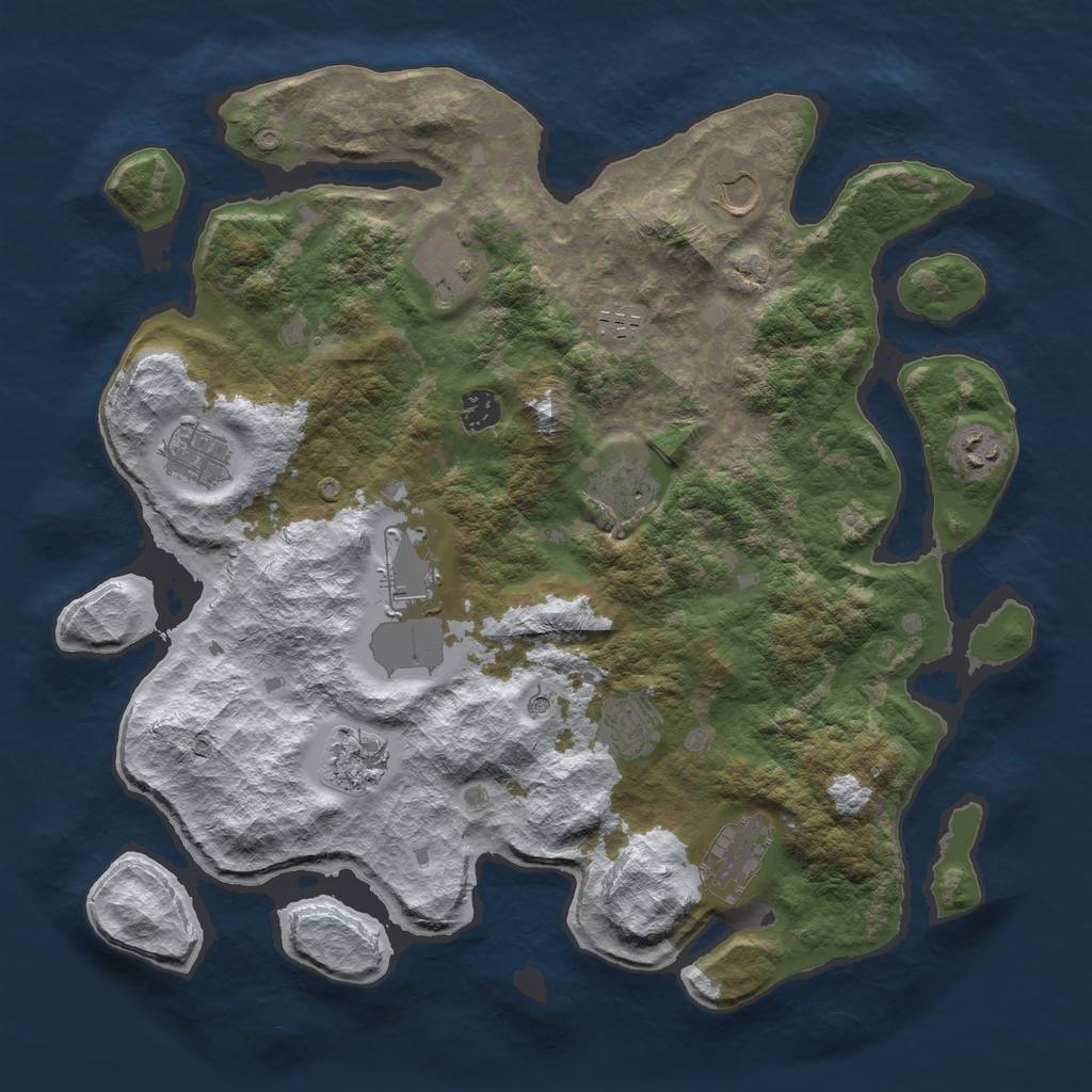 Rust Map: Barren, Size: 4000, Seed: 3064, 14 Monuments