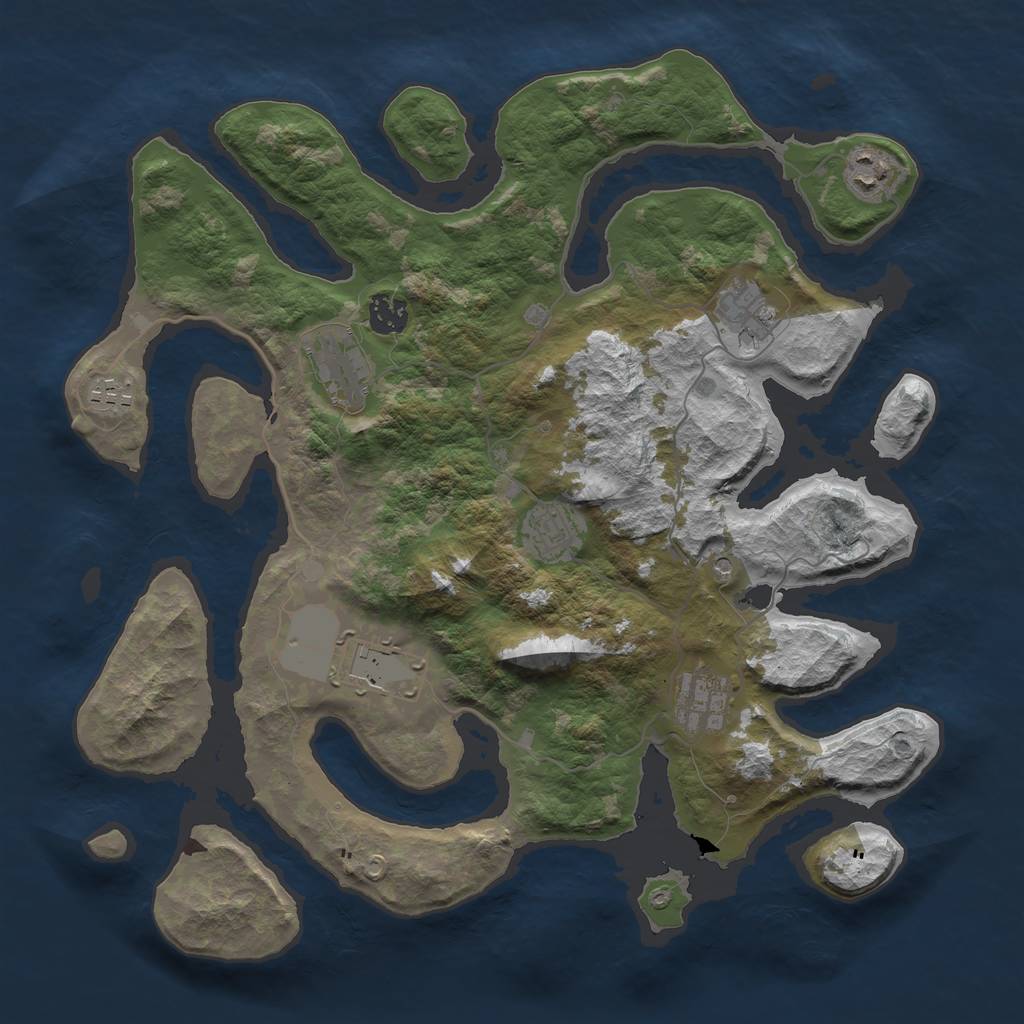 Rust Map: Barren, Size: 3750, Seed: 1191961803, 11 Monuments