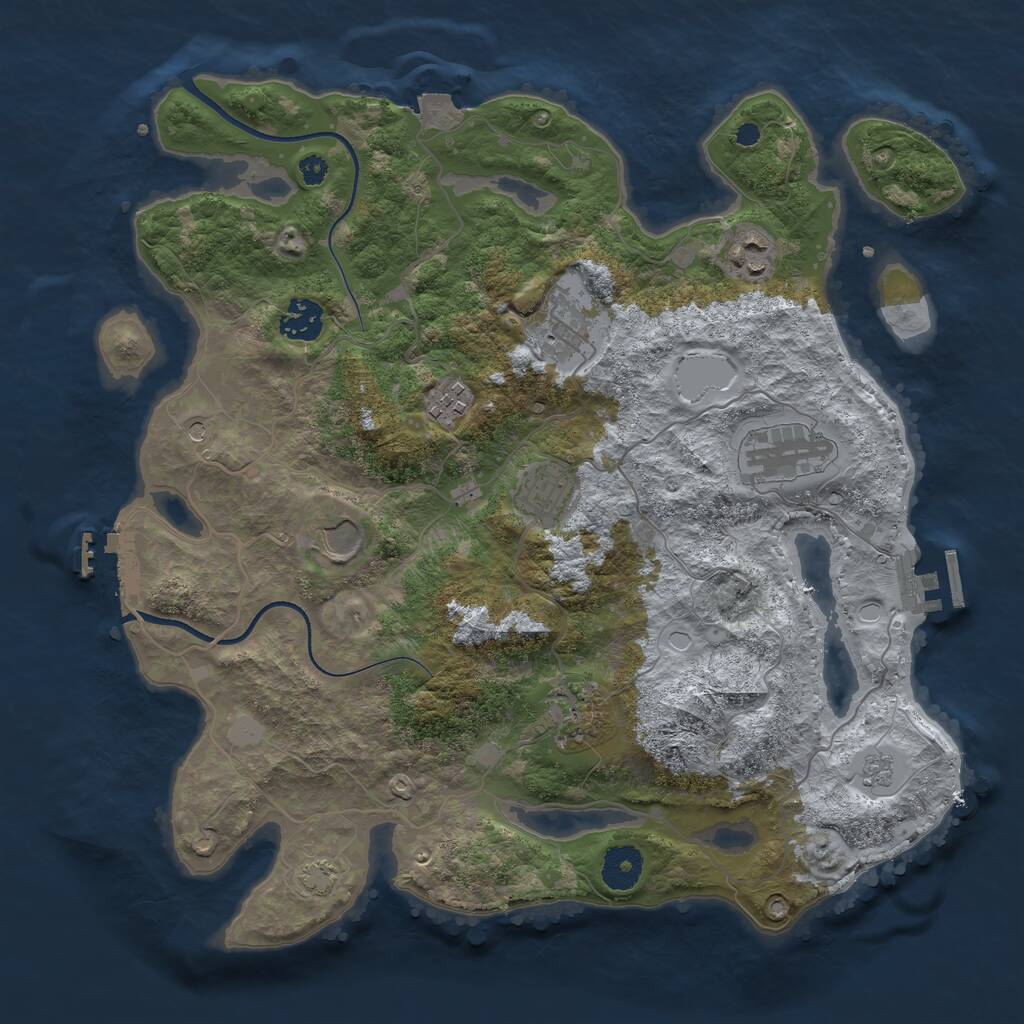 Rust Map: Procedural Map, Size: 3550, Seed: 381939, 14 Monuments