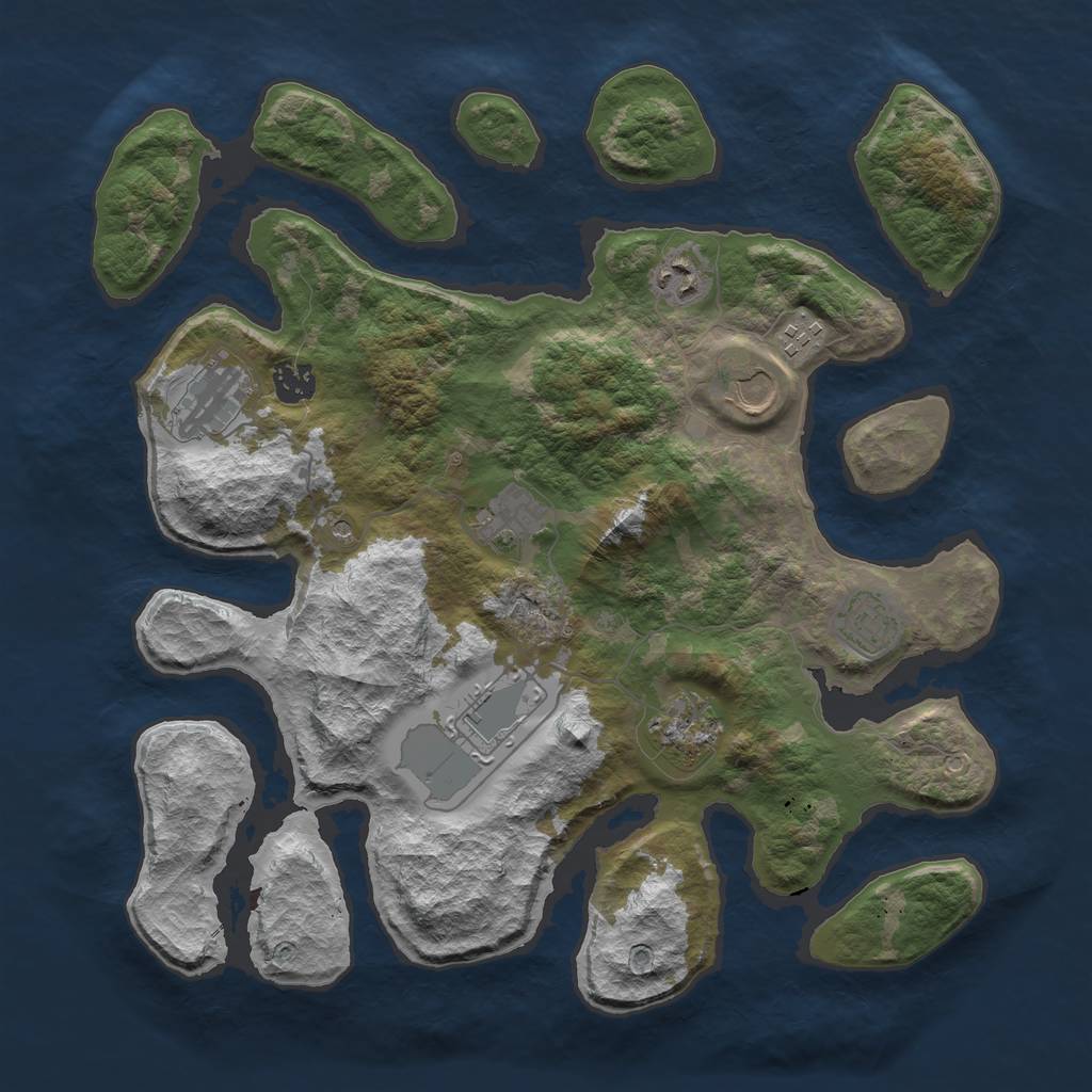 Rust Map: Barren, Size: 3750, Seed: 1411520850, 12 Monuments