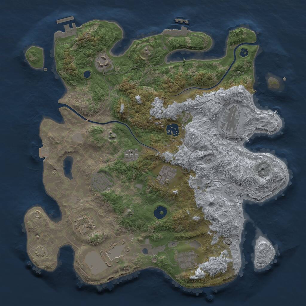 Rust Map: Procedural Map, Size: 3550, Seed: 666748, 15 Monuments