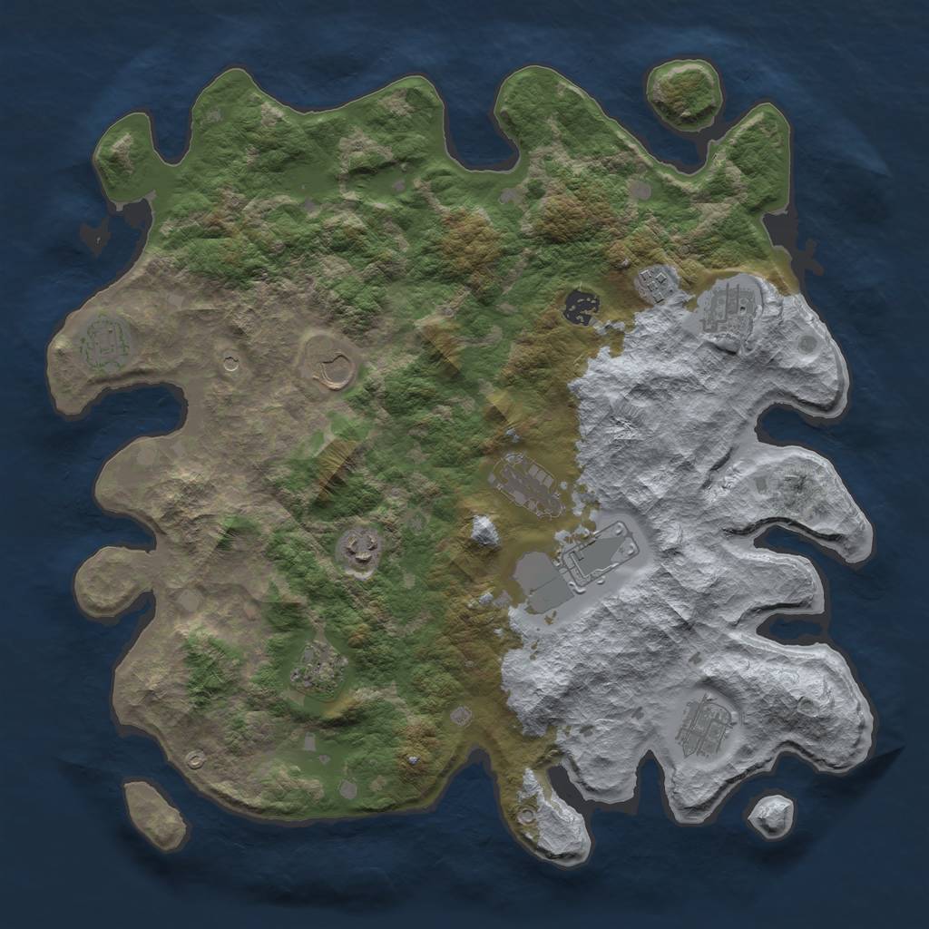 Rust Map: Barren, Size: 4000, Seed: 2566, 13 Monuments