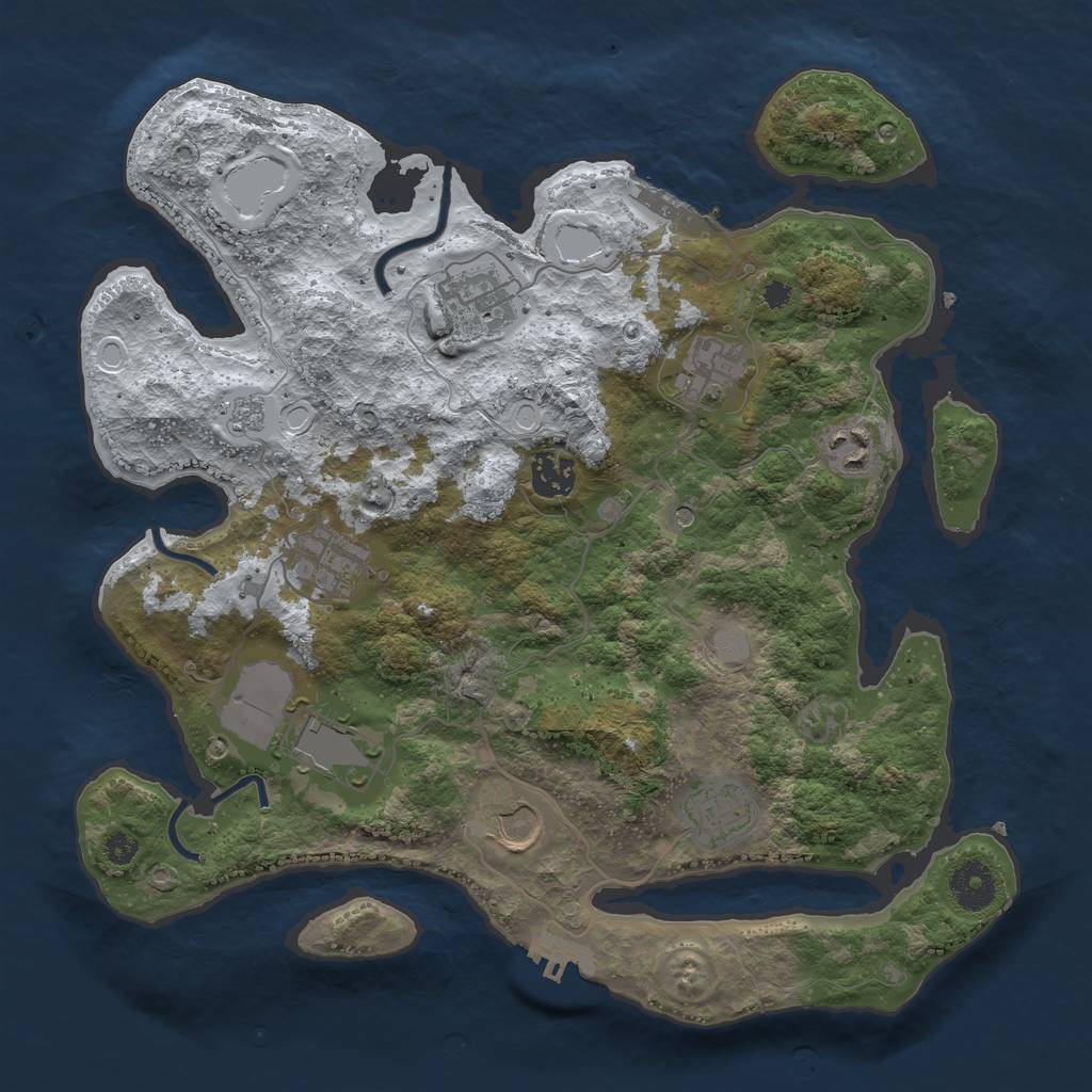 Rust Map: Procedural Map, Size: 3500, Seed: 343806779, 17 Monuments