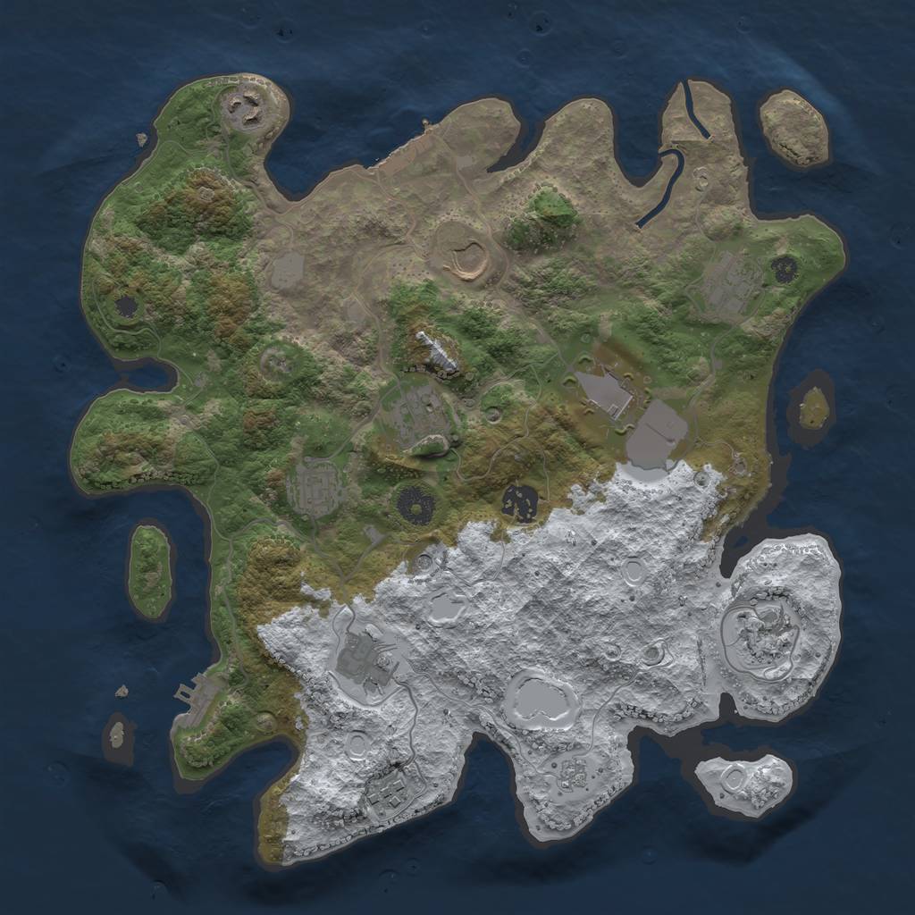 Rust Map: Procedural Map, Size: 3600, Seed: 858116069, 19 Monuments