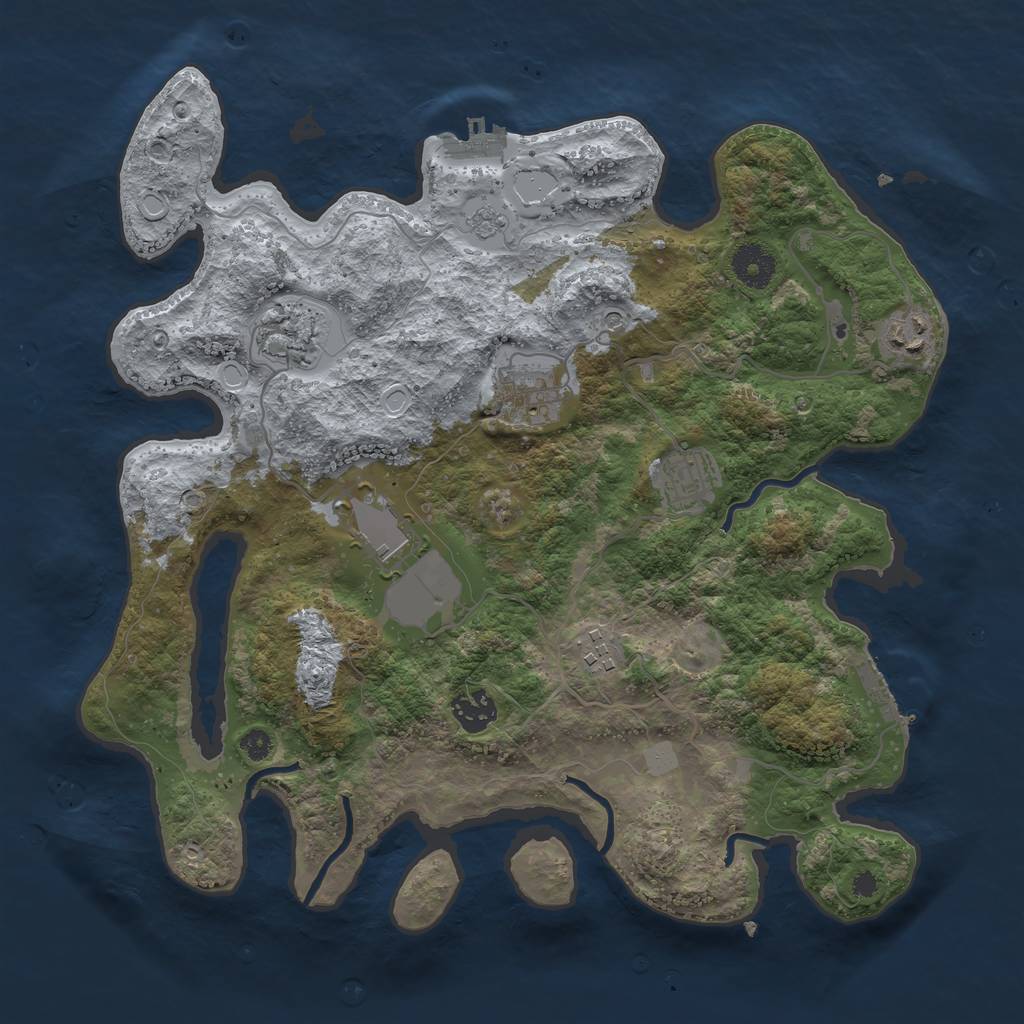 Rust Map: Procedural Map, Size: 3550, Seed: 393089, 16 Monuments