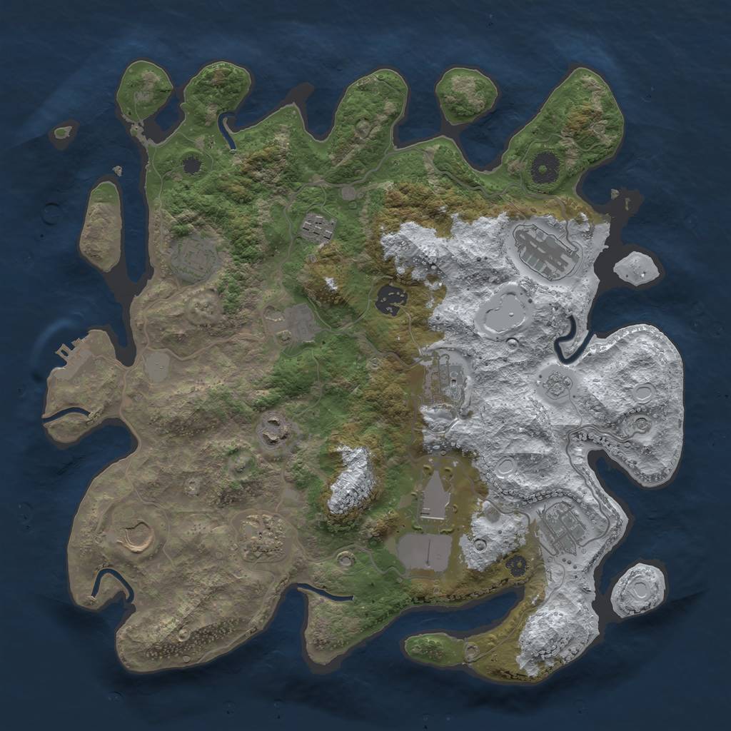 Rust Map: Procedural Map, Size: 3600, Seed: 3022, 19 Monuments