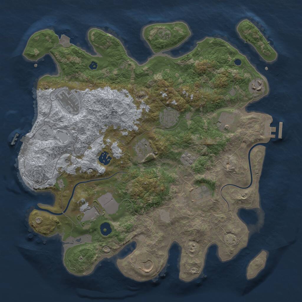 Rust Map: Procedural Map, Size: 3700, Seed: 1076892063, 16 Monuments