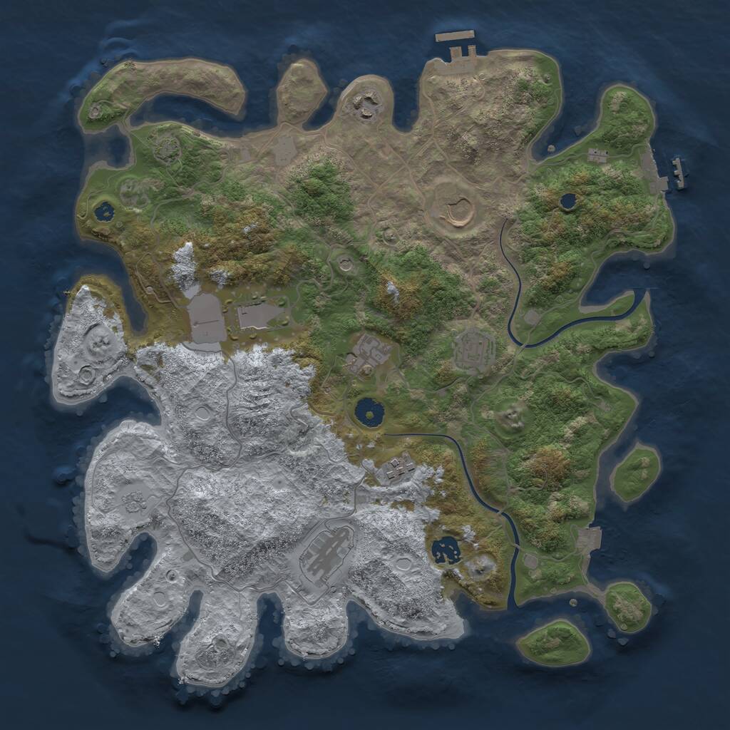 Rust Map: Procedural Map, Size: 3800, Seed: 70436145, 14 Monuments