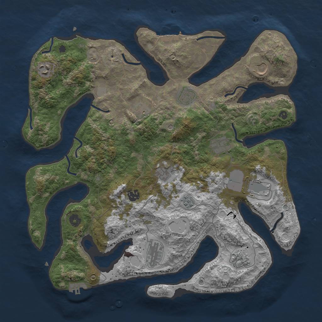 Rust Map: Procedural Map, Size: 3950, Seed: 2121064986, 19 Monuments