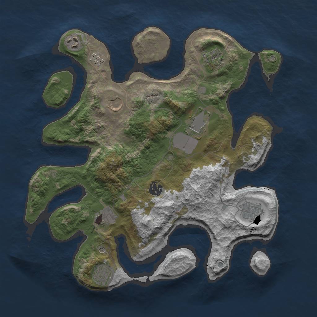 Rust Map: Barren, Size: 3500, Seed: 13, 12 Monuments