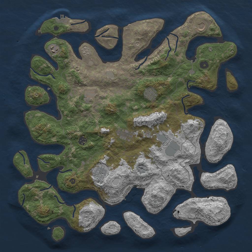 Rust Map: Procedural Map, Size: 4500, Seed: 2072212228, 17 Monuments