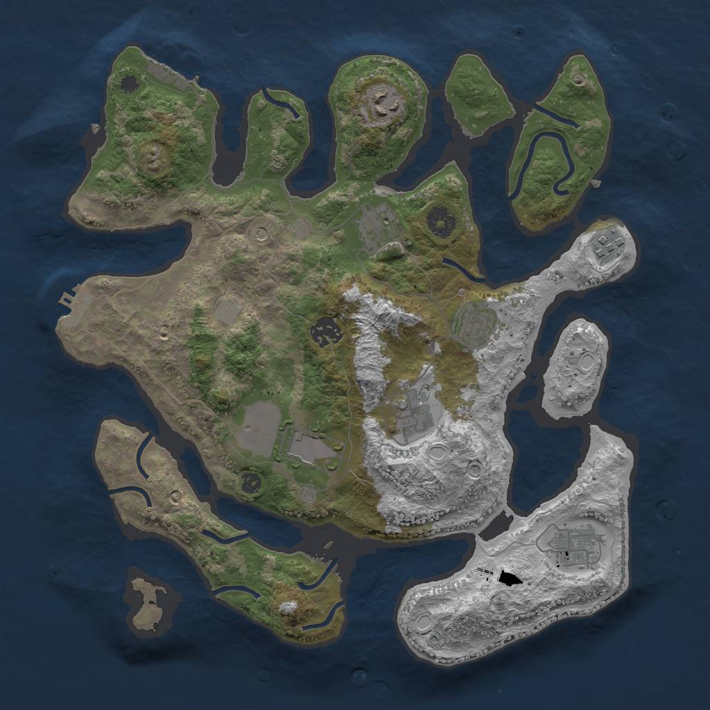 Rust Map: Procedural Map, Size: 3550, Seed: 614781, 16 Monuments