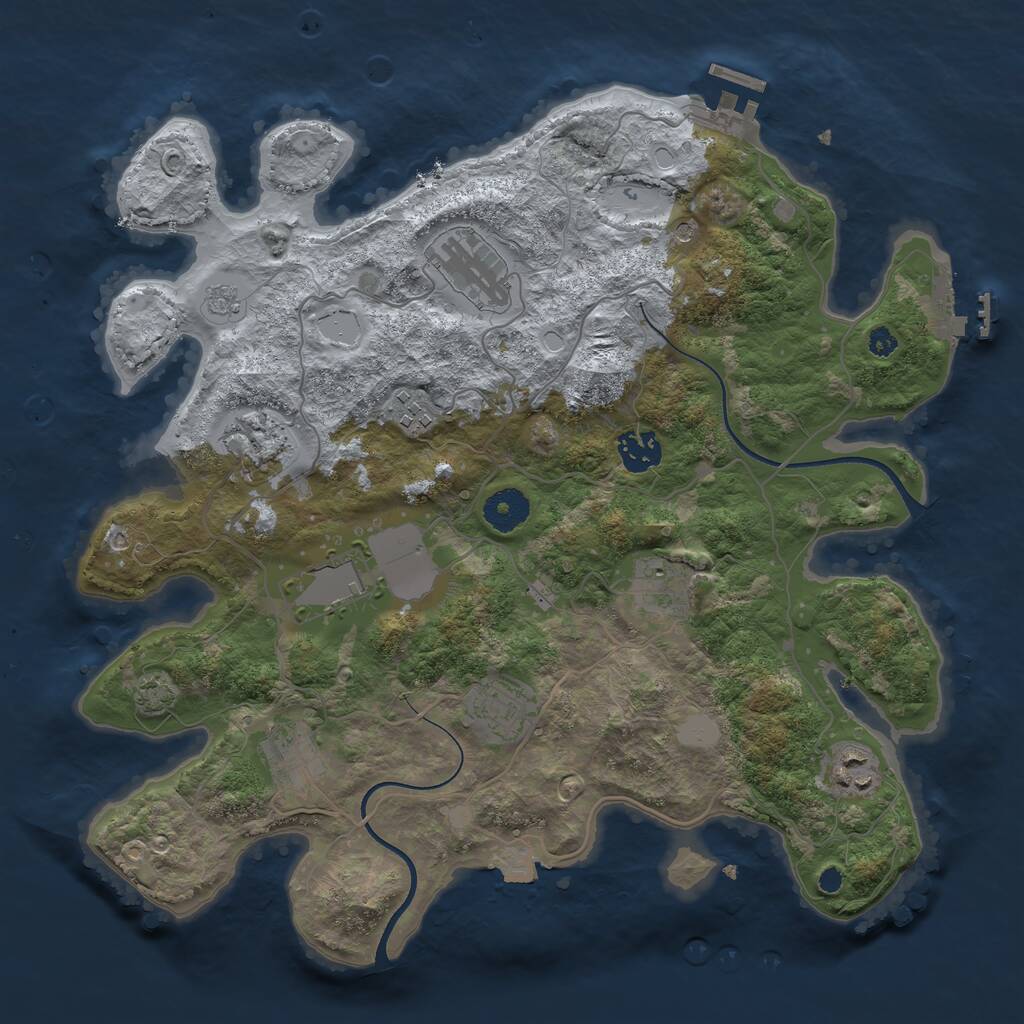 Rust Map: Procedural Map, Size: 3550, Seed: 664087, 15 Monuments