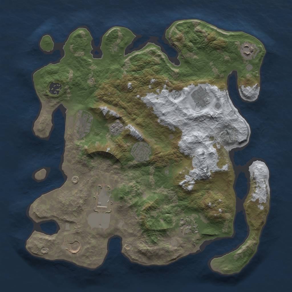 Rust Map: Barren, Size: 3500, Seed: 810882282, 12 Monuments