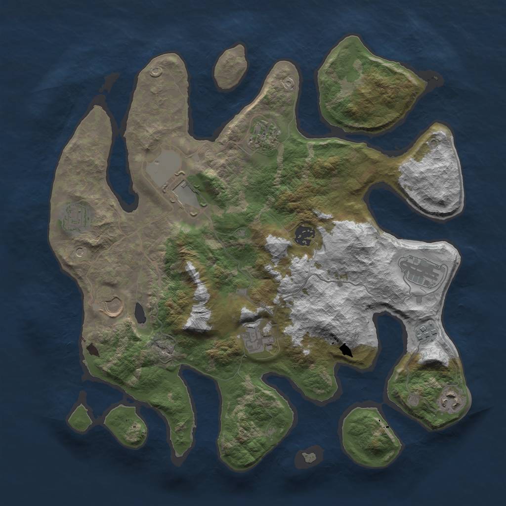 Rust Map: Barren, Size: 3750, Seed: 4567665, 12 Monuments