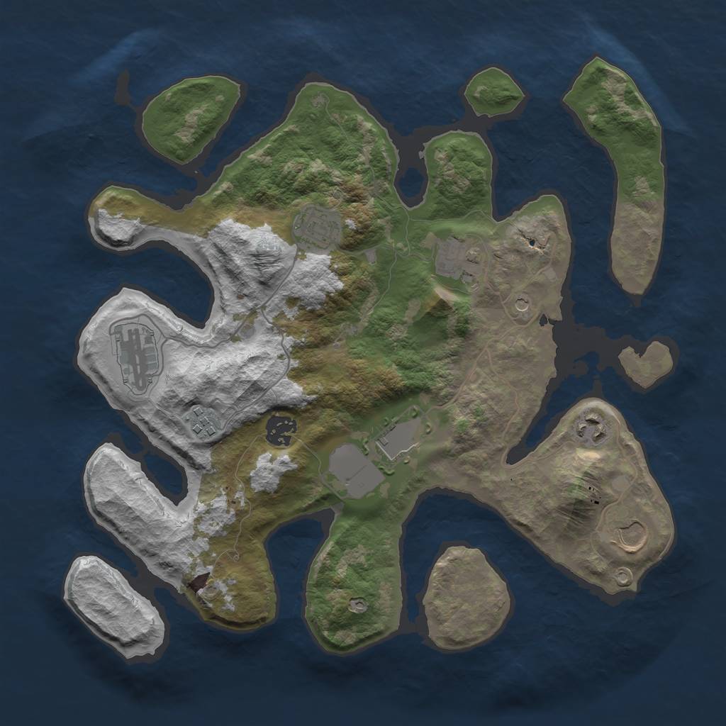Rust Map: Barren, Size: 3500, Seed: 13375876, 11 Monuments