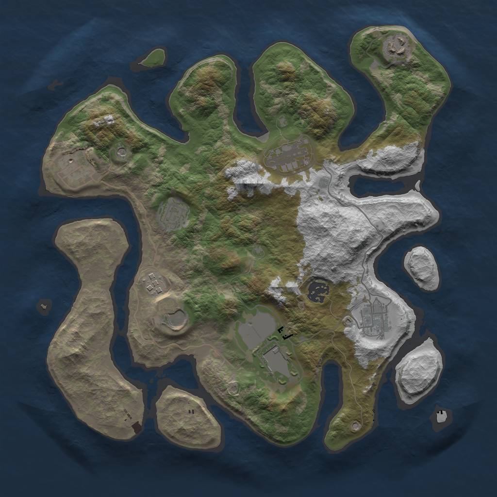 Rust Map: Barren, Size: 3500, Seed: 142, 12 Monuments