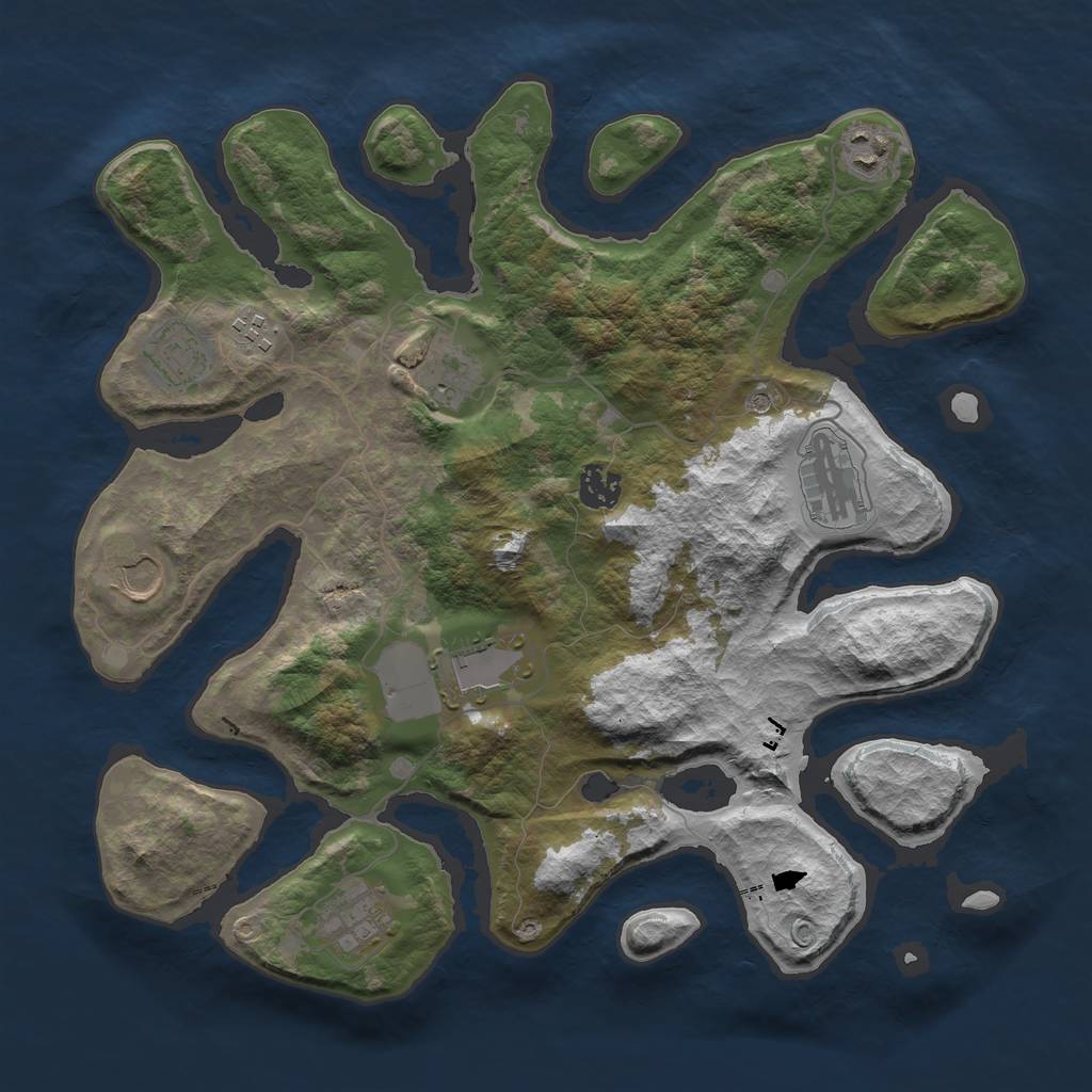 Rust Map: Barren, Size: 3700, Seed: 1969196508, 12 Monuments