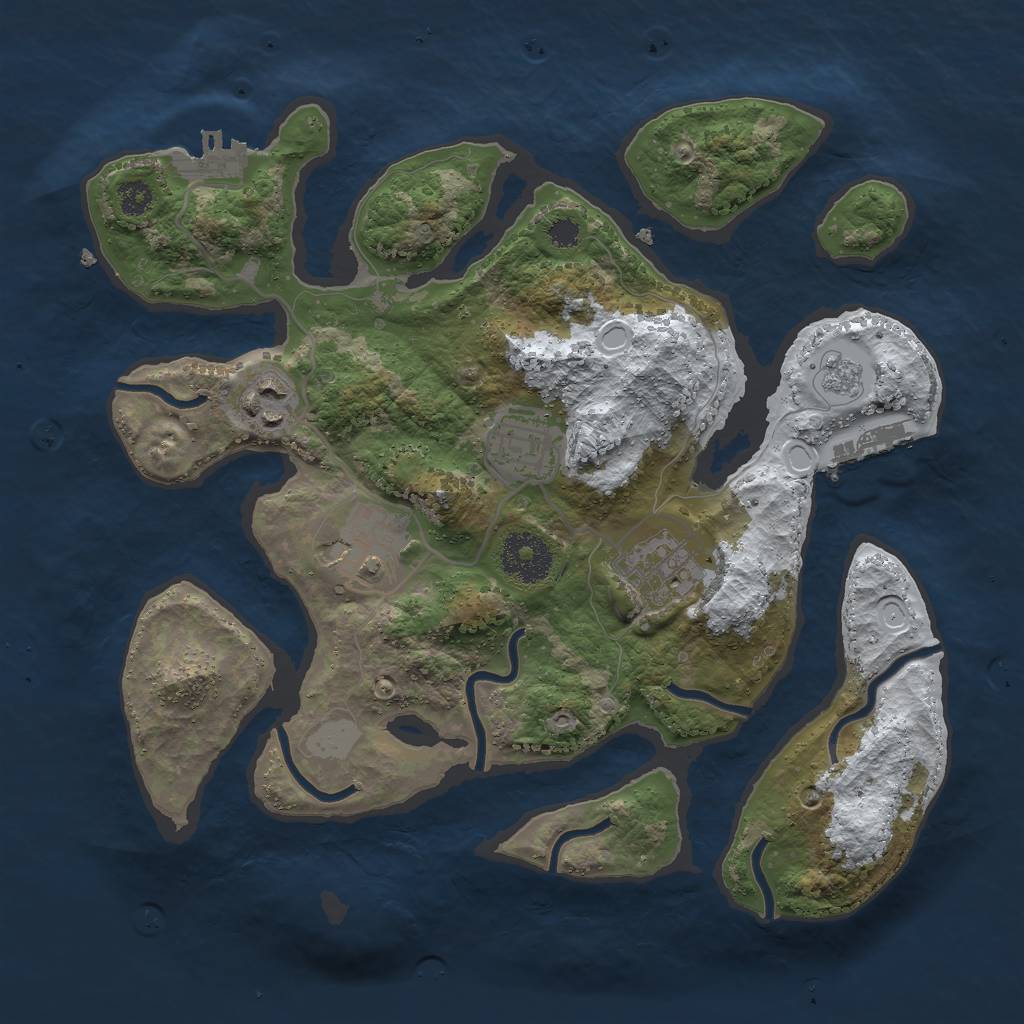 Rust Map: Procedural Map, Size: 3000, Seed: 1184802091, 12 Monuments