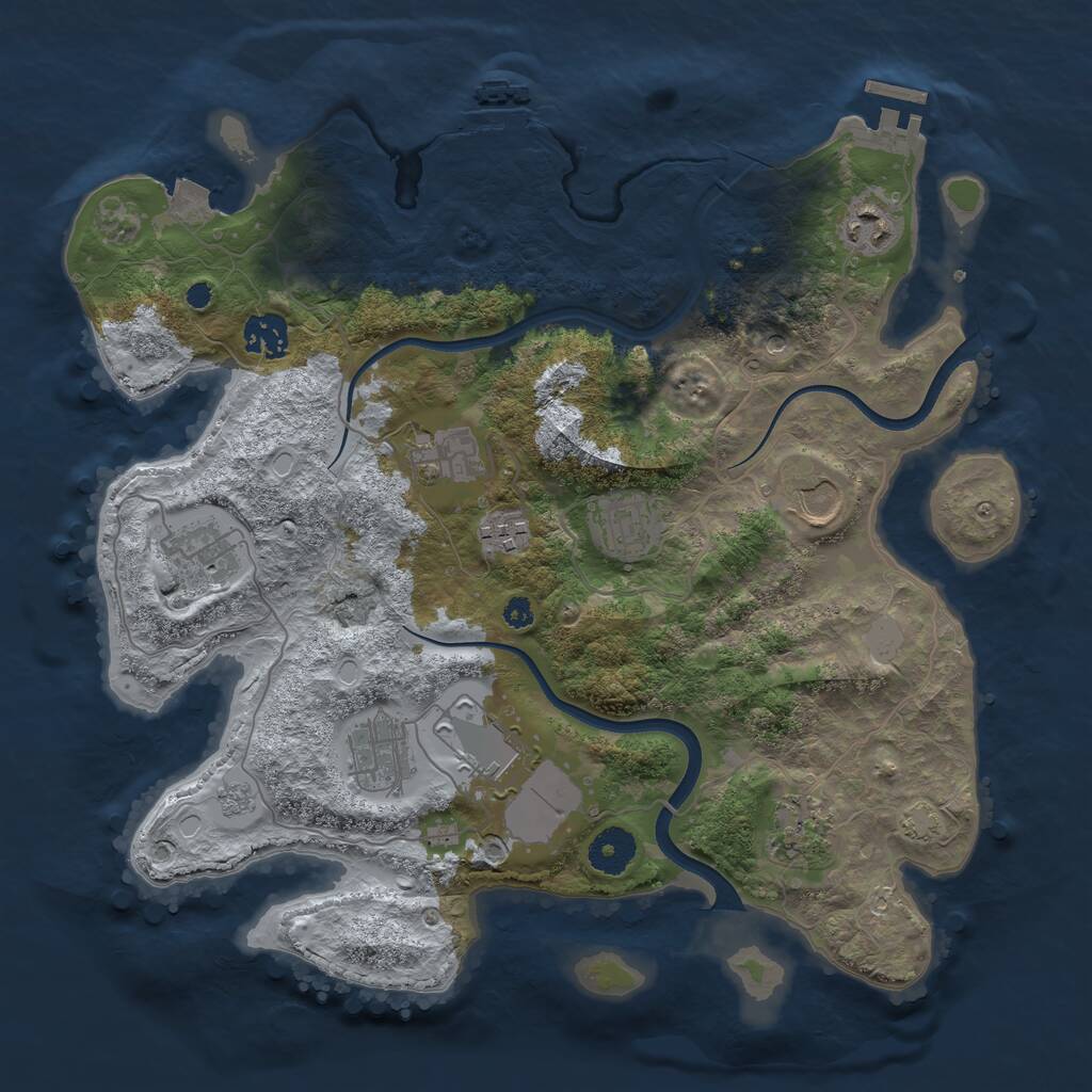 Rust Map: Procedural Map, Size: 3550, Seed: 956229, 16 Monuments
