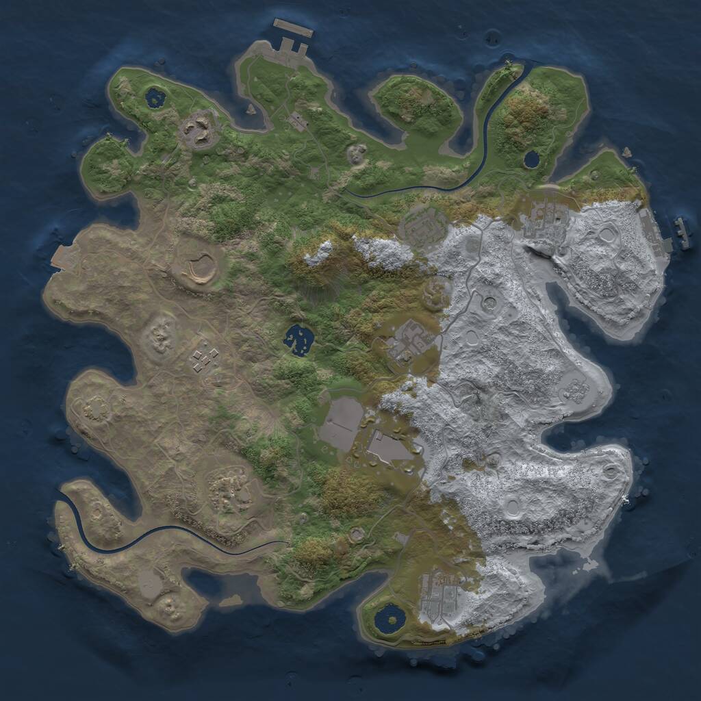 Rust Map: Procedural Map, Size: 3550, Seed: 697611, 16 Monuments