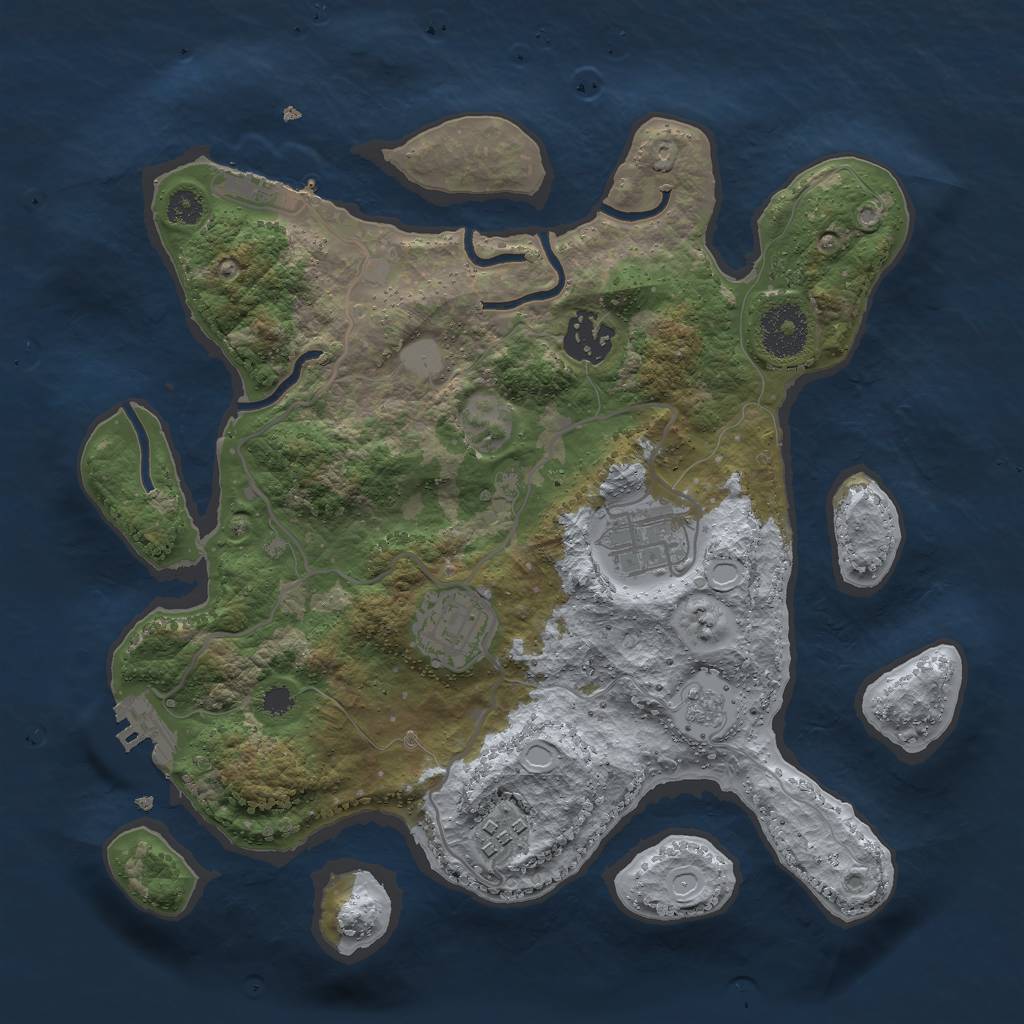 Rust Map: Procedural Map, Size: 3000, Seed: 2072212228, 10 Monuments