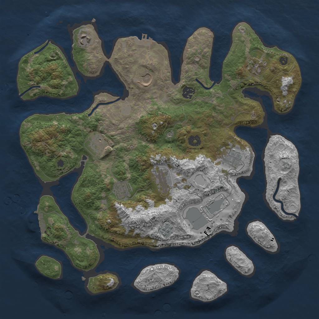 Rust Map: Procedural Map, Size: 3850, Seed: 1796594556, 18 Monuments