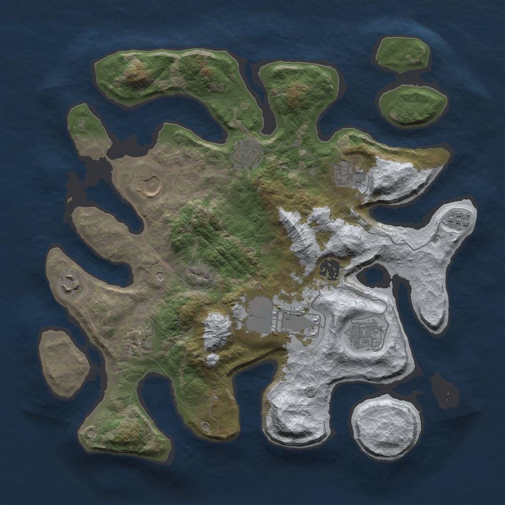 Rust Map: Barren, Size: 3640, Seed: 712372, 12 Monuments