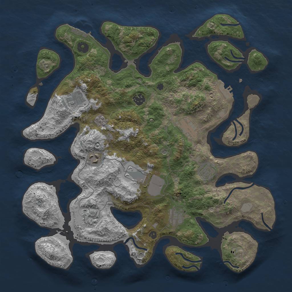 Rust Map: Procedural Map, Size: 3850, Seed: 909402700, 17 Monuments