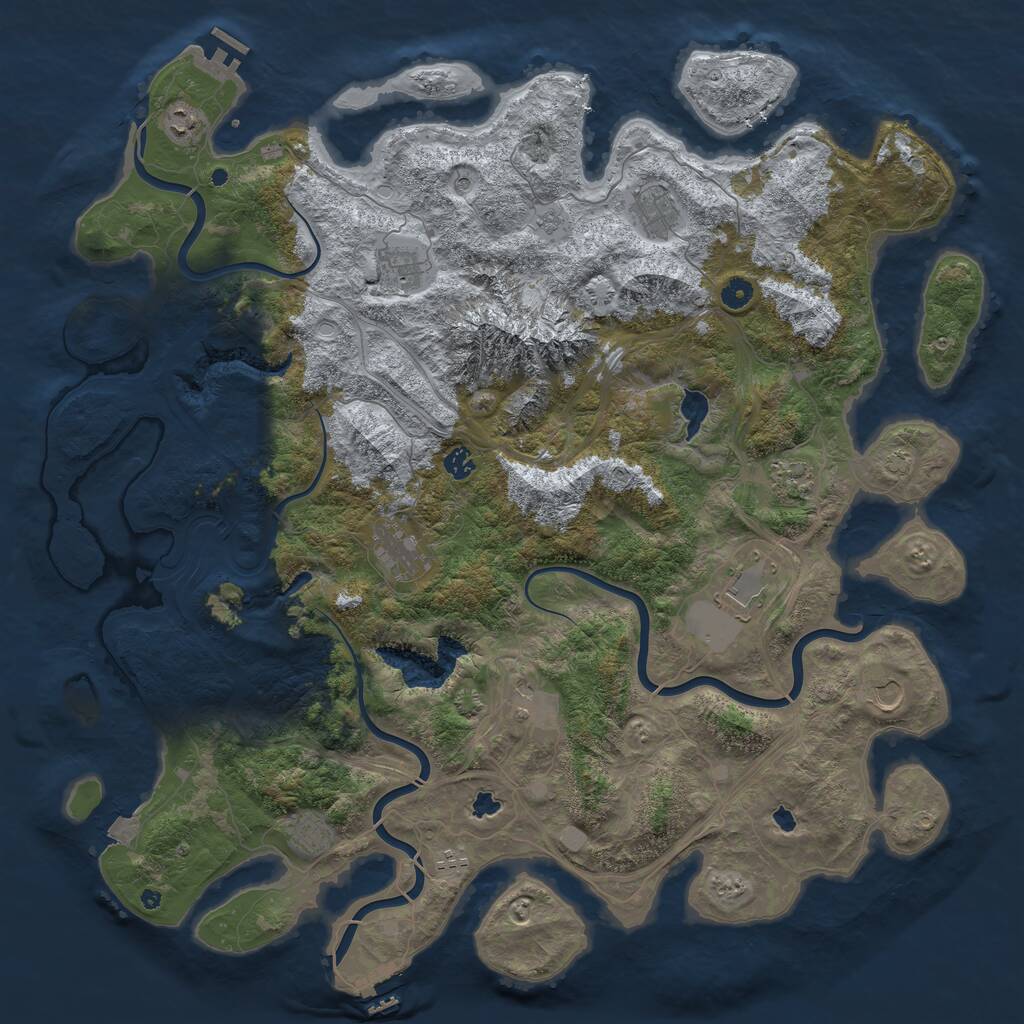 Rust Map: Procedural Map, Size: 5000, Seed: 909, 17 Monuments