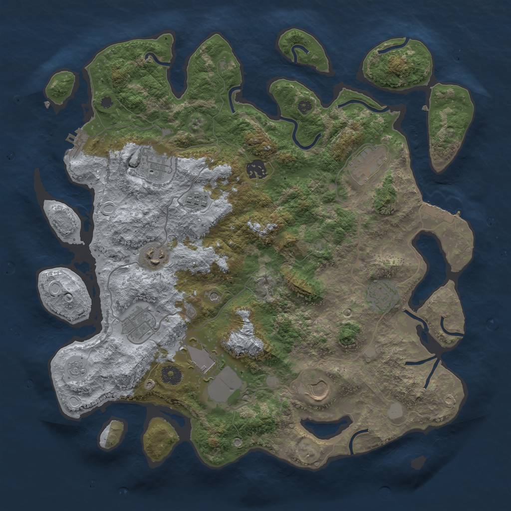 Rust Map: Procedural Map, Size: 3800, Seed: 127366243, 16 Monuments