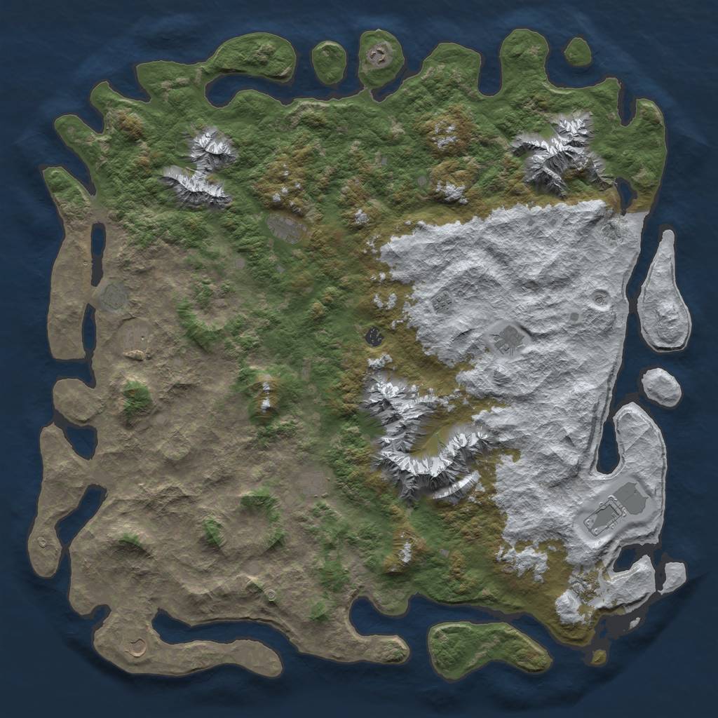 Rust Map: Barren, Size: 6000, Seed: 18919293, 14 Monuments