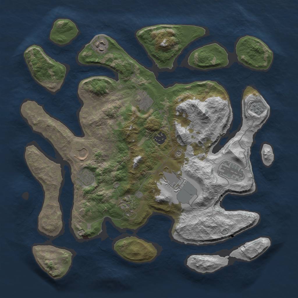 Rust Map: Barren, Size: 3750, Seed: 408385605, 12 Monuments