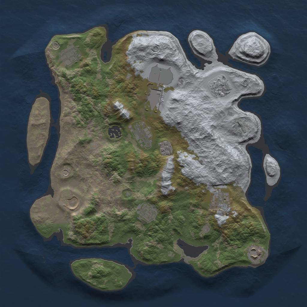 Rust Map: Barren, Size: 3500, Seed: 442848245, 13 Monuments